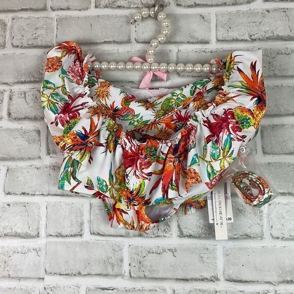 BLEU ROD BE AT TIE® 2 Piece Bathing Suit Pineapple Print Swimsuit Size 6 HiWaist - Picture 2 of 10